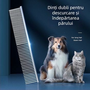 Pieptene metalic pentru descurcarea blănii la pisicile cu păr lung, cu dinți fini, drept, pentru pisici Rag Doll și câini