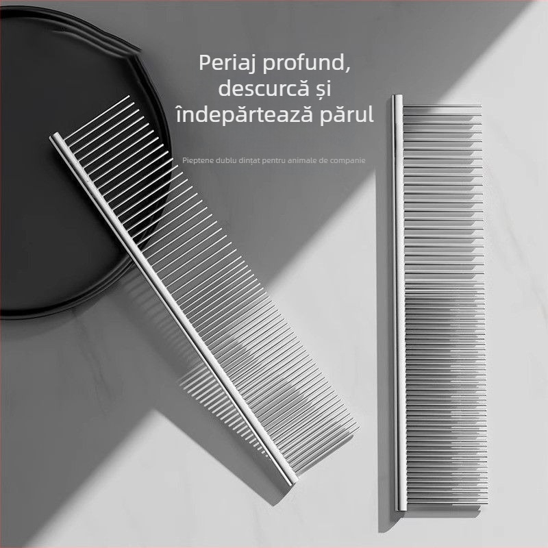 Pieptene metalic pentru descurcarea blănii la pisicile cu păr lung, cu dinți fini, drept, pentru pisici Rag Doll și câini