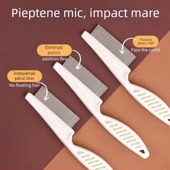 Pieptene de îngrijire cu dinți fini pentru pisici și câini – pentru mustăți, curățarea feței și pieptănare împotriva puricilor
