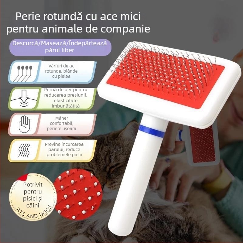 Pieptăn cu ace pentru pisici și câini, perie de masaj pentru animale, îngrijire blană cu pernă de aer