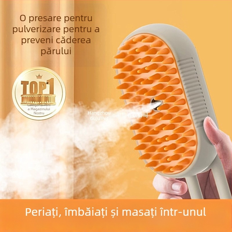 GUOJJ Pieptene pentru animale de companie cu pulverizare la un singur buton — perie silențioasă pentru pisici și câini, elimină părul liber.