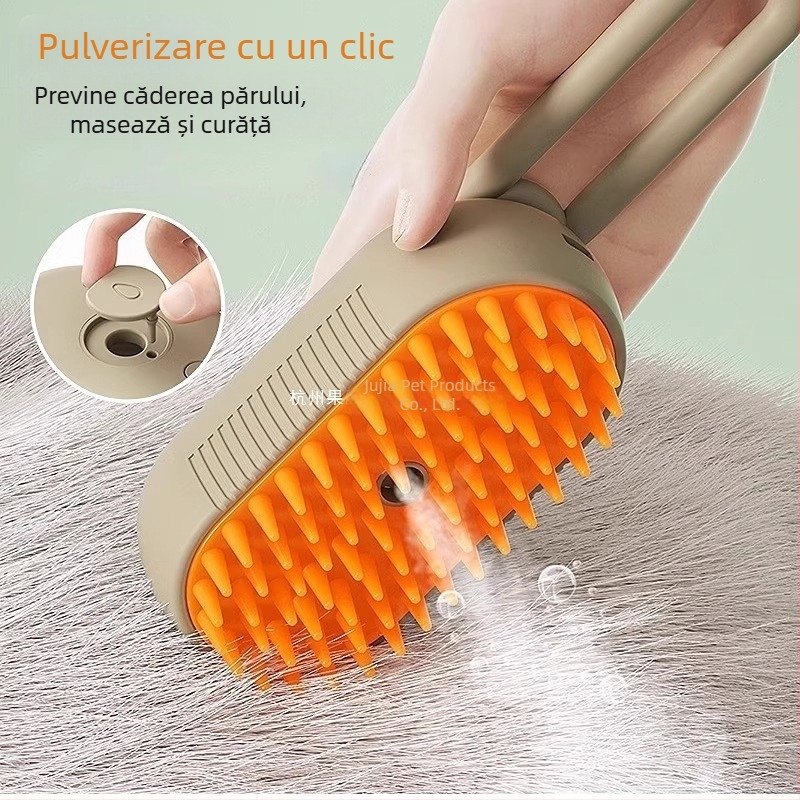 GUOJJ Pieptene pentru animale de companie cu pulverizare la un singur buton — perie silențioasă pentru pisici și câini, elimină părul liber.