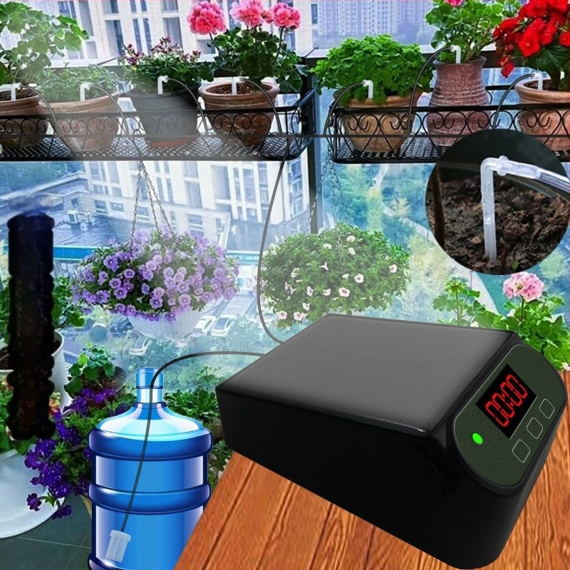 Sistem de irigare prin picurare - alimentare solară, udare automată programată, anti-sifon, material PVC, sursă externă de apă