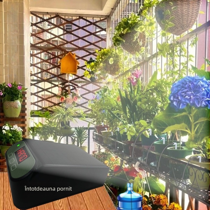 Sistem de irigare prin picurare - alimentare solară, udare automată programată, anti-sifon, material PVC, sursă externă de apă