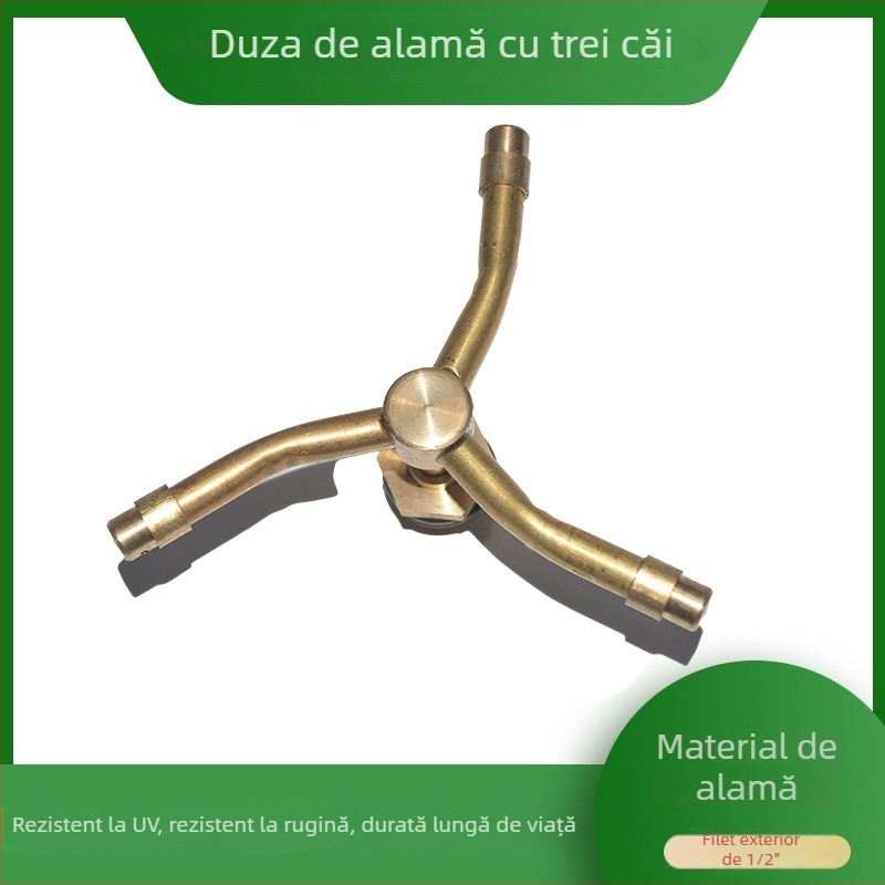 Cap de sprinkler din alamă, 1/2 inch, cu trei ieșiri, pentru gazon și grădină, irigare rotativă la 360° cu ceață