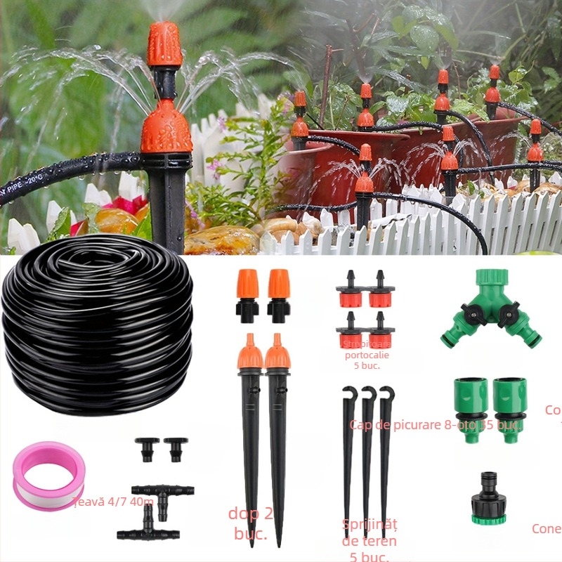 Set de irigații prin picurare pentru grădină, 40 m lungime, udare automată micro, conectare rapidă, duză de pulverizare