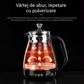 Ceainic automat de preparare ceai cu corp din sticlă borosilicată, interior din oțel inoxidabil, 220V, 500–1000W, capacitate până la 1 L