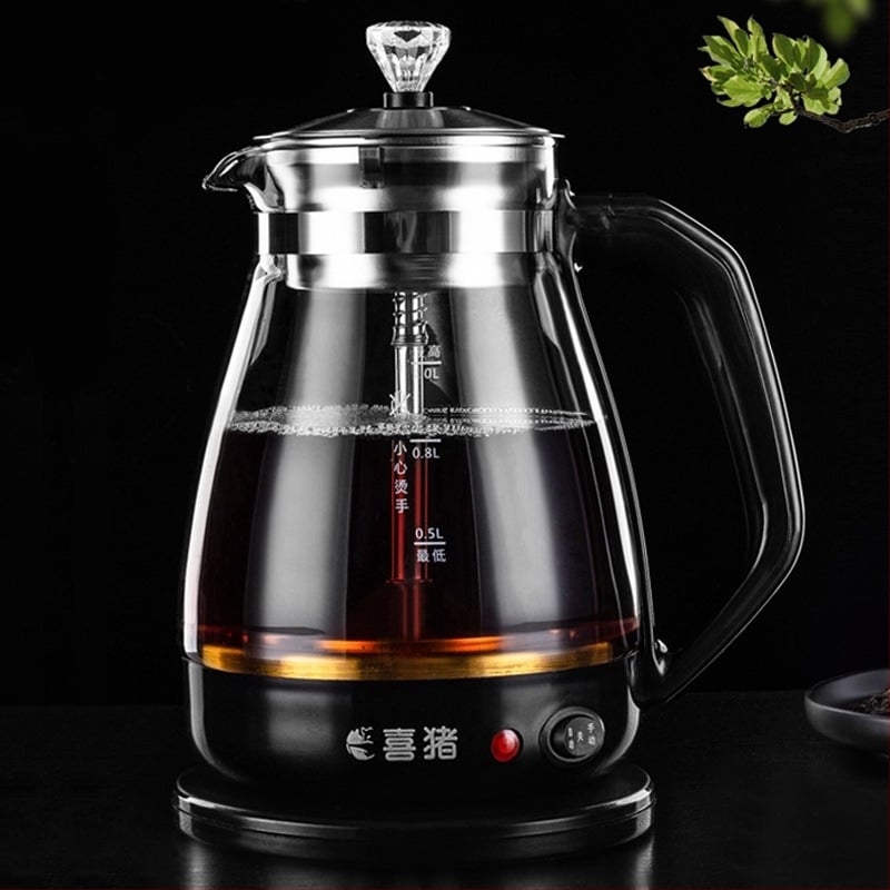 Ceainic automat de preparare ceai cu corp din sticlă borosilicată, interior din oțel inoxidabil, 220V, 500–1000W, capacitate până la 1 L