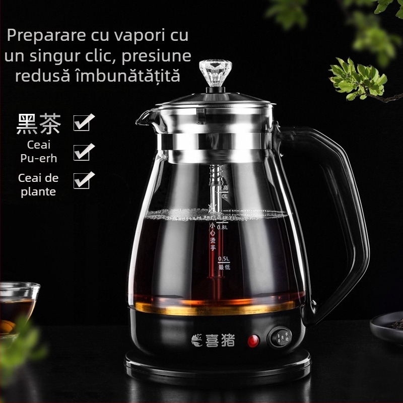 Ceainic automat de preparare ceai cu corp din sticlă borosilicată, interior din oțel inoxidabil, 220V, 500–1000W, capacitate până la 1 L