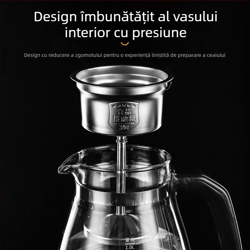 Ceainic automat de preparare ceai cu corp din sticlă borosilicată, interior din oțel inoxidabil, 220V, 500–1000W, capacitate până la 1 L