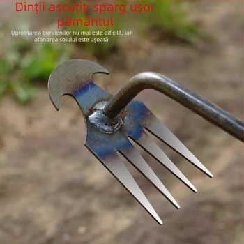 Unealtă pentru plivit buruieni — Greblă cu patru dinți, oțel mangan pentru burueni
