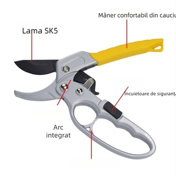 Foarfă de tăiat ramuri cu protecţie pentru mână şi mâner drept, cap de peşte, design secționat, Model 31, unelte de grădină multifuncționale pentru fructe și pomi