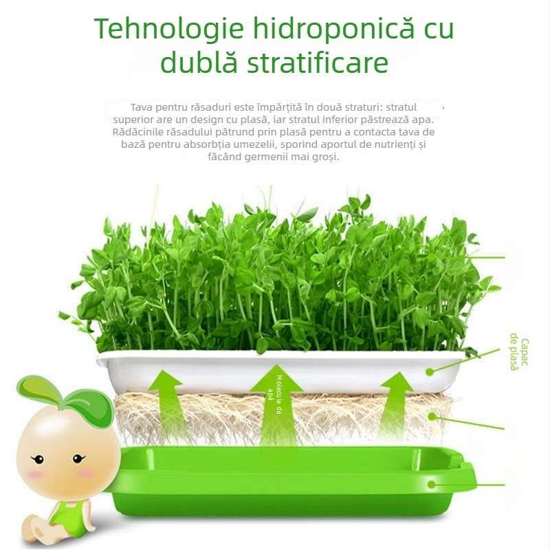Ghiveci hidroponic pentru germinare fasole, material PP, debit ape reglabil, duză fixă