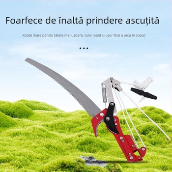 Foarfece pentru ramuri înalte, 2‑în‑1 cu ferăstrău, extindere telescopică, sistem cu role, frânghie din nailon, mâner din aluminiu