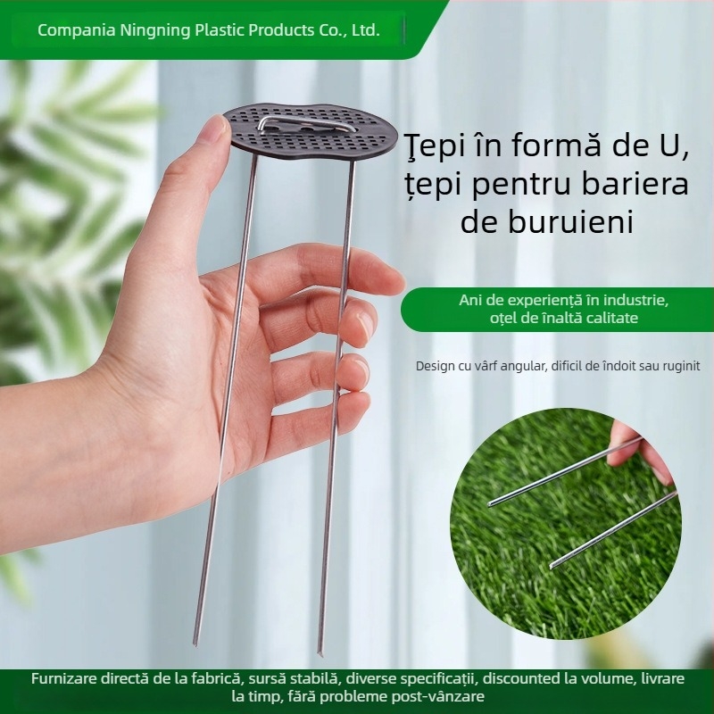 Cuie de sol în formă de U pentru grădină – oțel inoxidabil, Ningning Plastics, potrivite pentru grădină și amenajări peisagistice