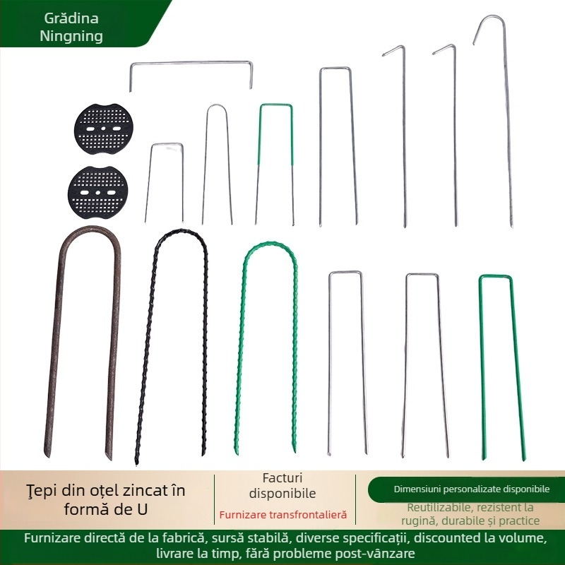 Cuie de sol în formă de U pentru grădină – oțel inoxidabil, Ningning Plastics, potrivite pentru grădină și amenajări peisagistice
