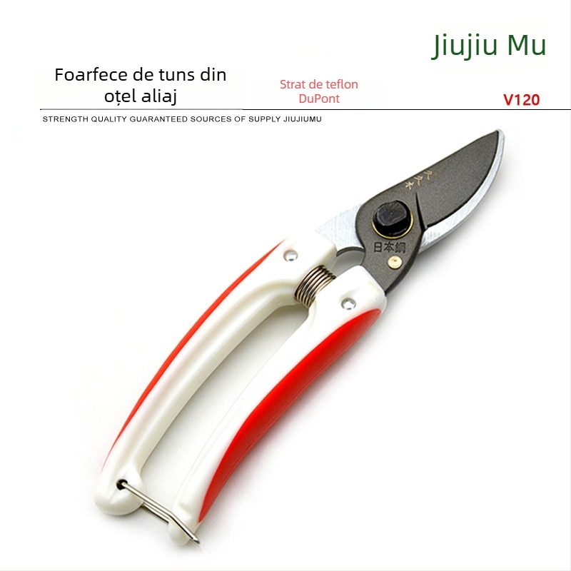 Foarfece de grădină Jiujiu Wood – lamă acoperită cu teflon, pentru tăierea florilor și a ramurilor fructifere