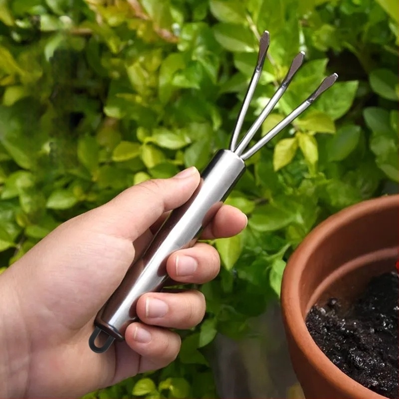 Mini set de instrumente de grădină: lopată și greblă mică, oțel inoxidabil, pentru uz casnic (Material: Oțel inoxidabil; Utilizare: Casnic; Include: lopată + greblă mică)