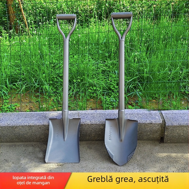 Litian Lopată militară pentru exterior – structură din oțel manganic, lamă și mâner din mangan, construcție integral din oțel, montaj pe vehicul, pentru săpat în grădină și canale