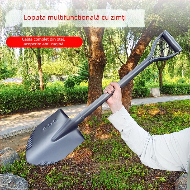 Litian Lopată militară pentru exterior – structură din oțel manganic, lamă și mâner din mangan, construcție integral din oțel, montaj pe vehicul, pentru săpat în grădină și canale