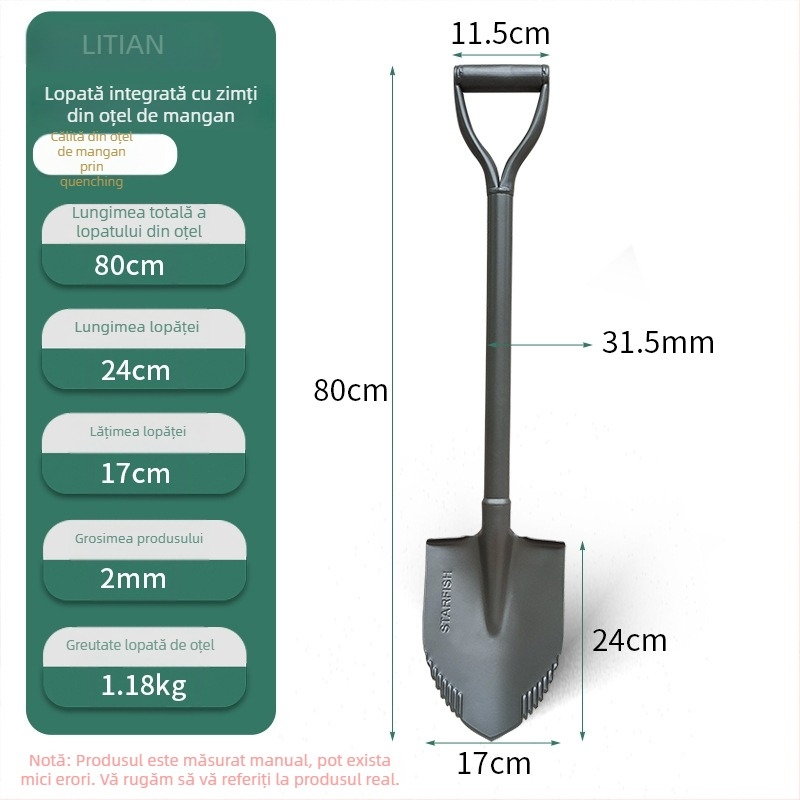 Litian Lopată militară pentru exterior – structură din oțel manganic, lamă și mâner din mangan, construcție integral din oțel, montaj pe vehicul, pentru săpat în grădină și canale