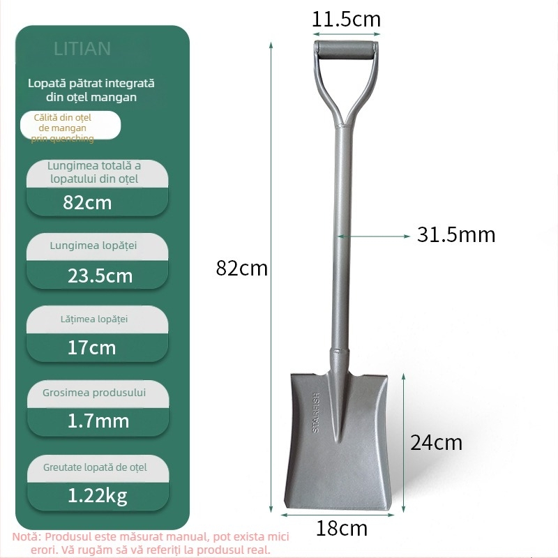 Litian Lopată militară pentru exterior – structură din oțel manganic, lamă și mâner din mangan, construcție integral din oțel, montaj pe vehicul, pentru săpat în grădină și canale