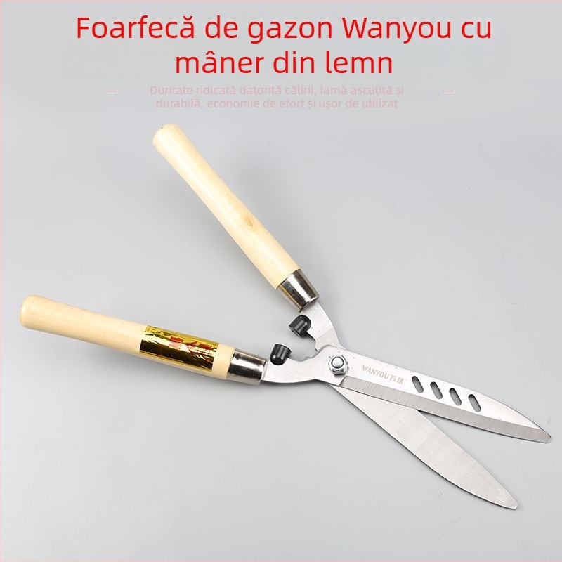 Foarfece de grădină cu mâner din lemn – tăiere gazon, tăiere arbuști și modelare plante