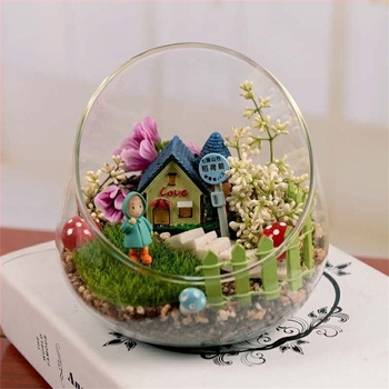 Vas de sticlă pentru micro-peisaj cu mușchi și suculente — sticlă borosilicată înaltă; Brand Xuanyi Glass; Import: Nu; Afișare pe birou; Nu este cadou