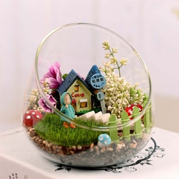 Vas de sticlă pentru micro-peisaj cu mușchi și suculente — sticlă borosilicată înaltă; Brand Xuanyi Glass; Import: Nu; Afișare pe birou; Nu este cadou