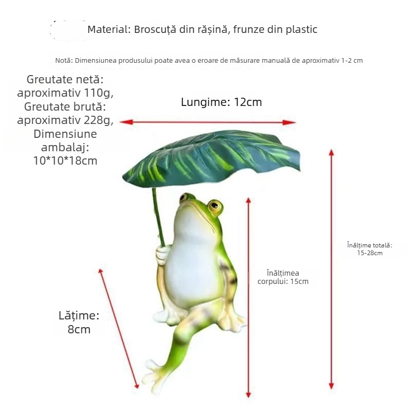 Decoratiune broscuță în formă de frunză, din rășină sintetică, stil desen animat, pentru mini peisaje de interior, balcon sau grădină