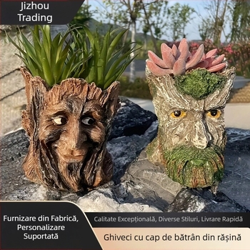 Ornament de trunchi de copac pentru grădină – bătrân amuzant, din rășină, stil modern minimalist, decor exterior