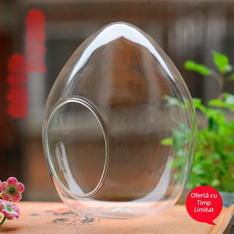 Mini sticlă în formă de ou pentru mușchi - sticlă borosilikat înaltă, turnare manuală, personalizabilă, suprafață lustruită