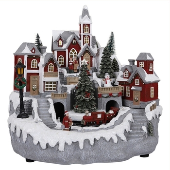 Decorațiune de birou: Scenă de Crăciun, iluminată, clopot muzical rotativ, din rășină