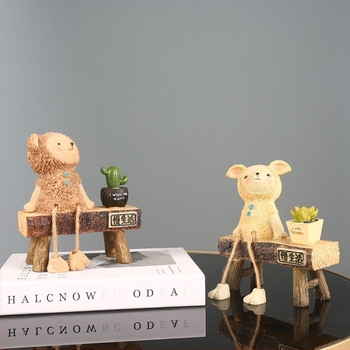 Decor de birou din rășină cu temă ursuleț — mini peisaj; categoria: decorațiuni din rășină; stil: nou stil chinezesc; ambalare individuală