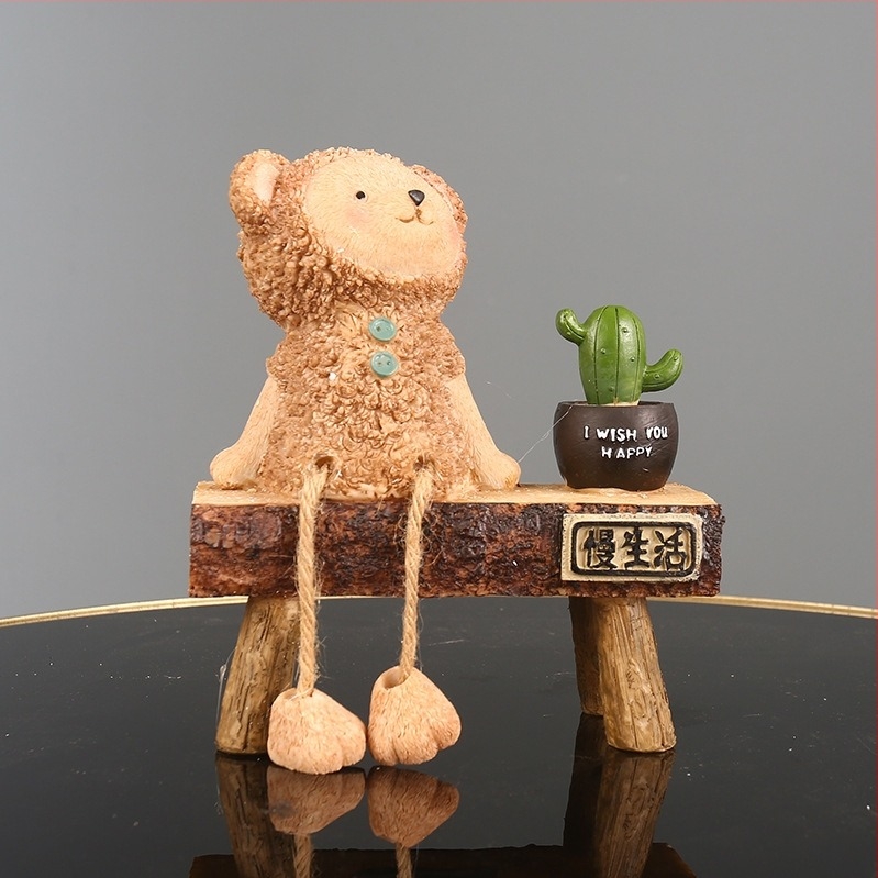Decor de birou din rășină cu temă ursuleț — mini peisaj; categoria: decorațiuni din rășină; stil: nou stil chinezesc; ambalare individuală