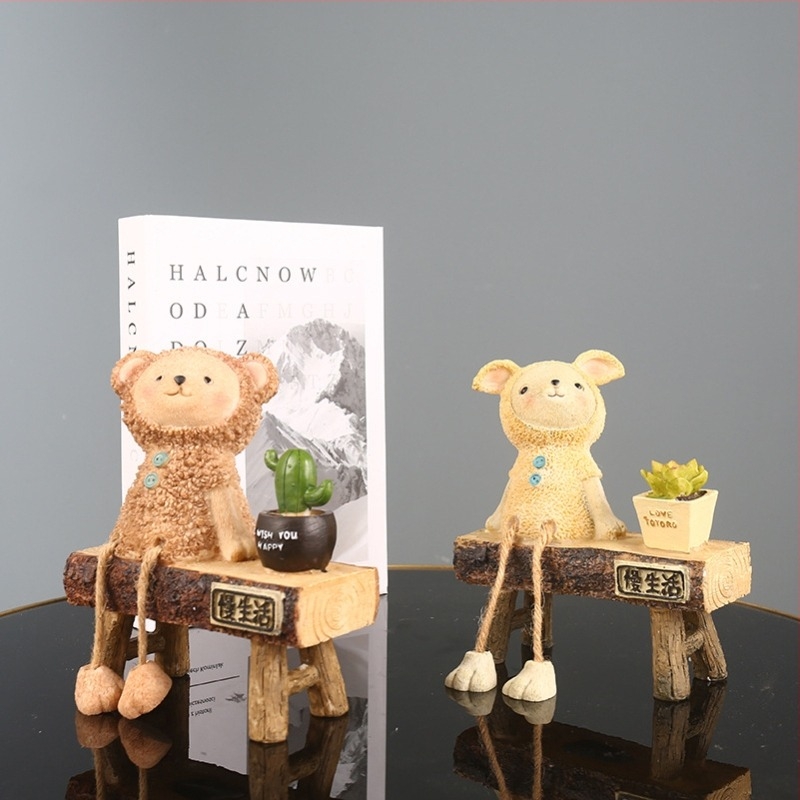 Decor de birou din rășină cu temă ursuleț — mini peisaj; categoria: decorațiuni din rășină; stil: nou stil chinezesc; ambalare individuală