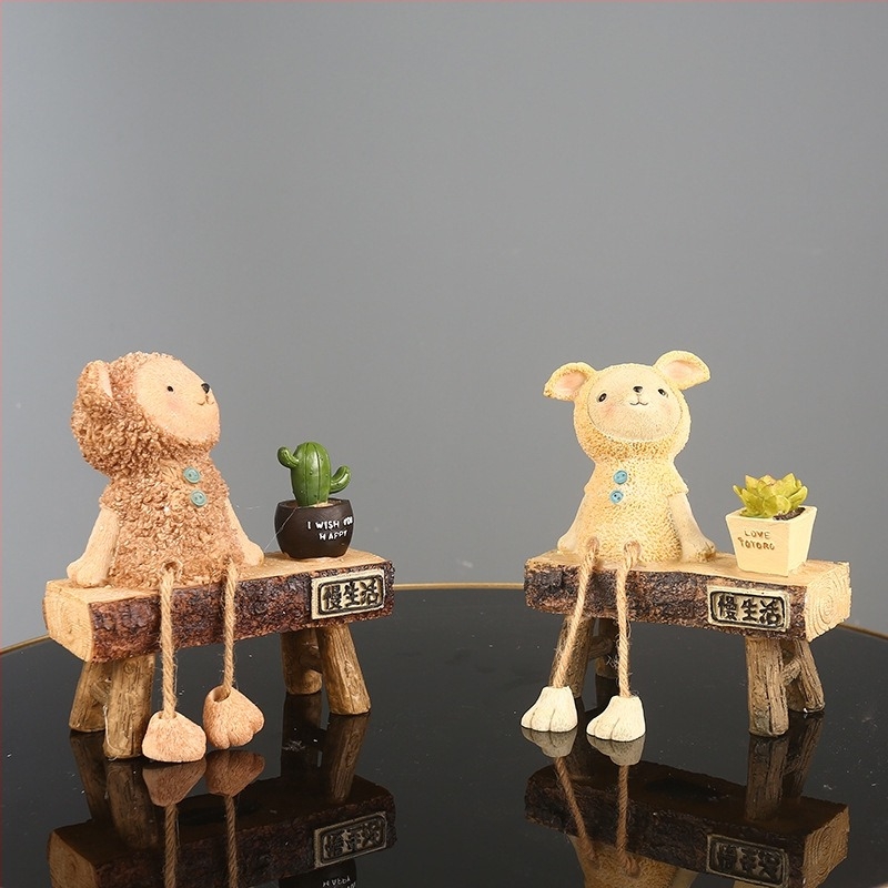 Decor de birou din rășină cu temă ursuleț — mini peisaj; categoria: decorațiuni din rășină; stil: nou stil chinezesc; ambalare individuală