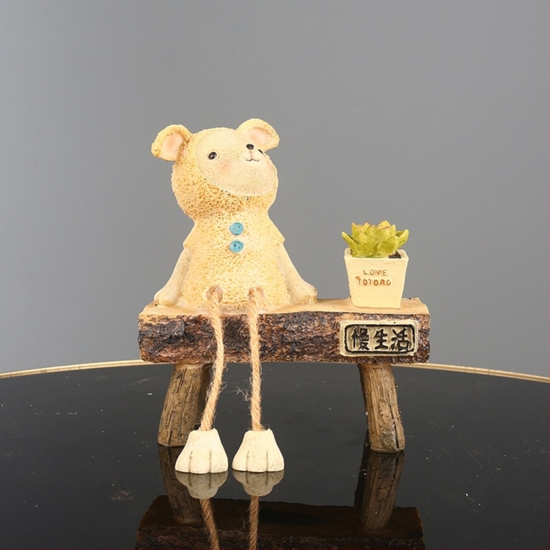 Decor de birou din rășină cu temă ursuleț — mini peisaj; categoria: decorațiuni din rășină; stil: nou stil chinezesc; ambalare individuală
