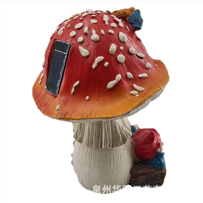 Figură decorativă pentru grădină: elf mic cu casă de ciuperci, din rășină, Huayang