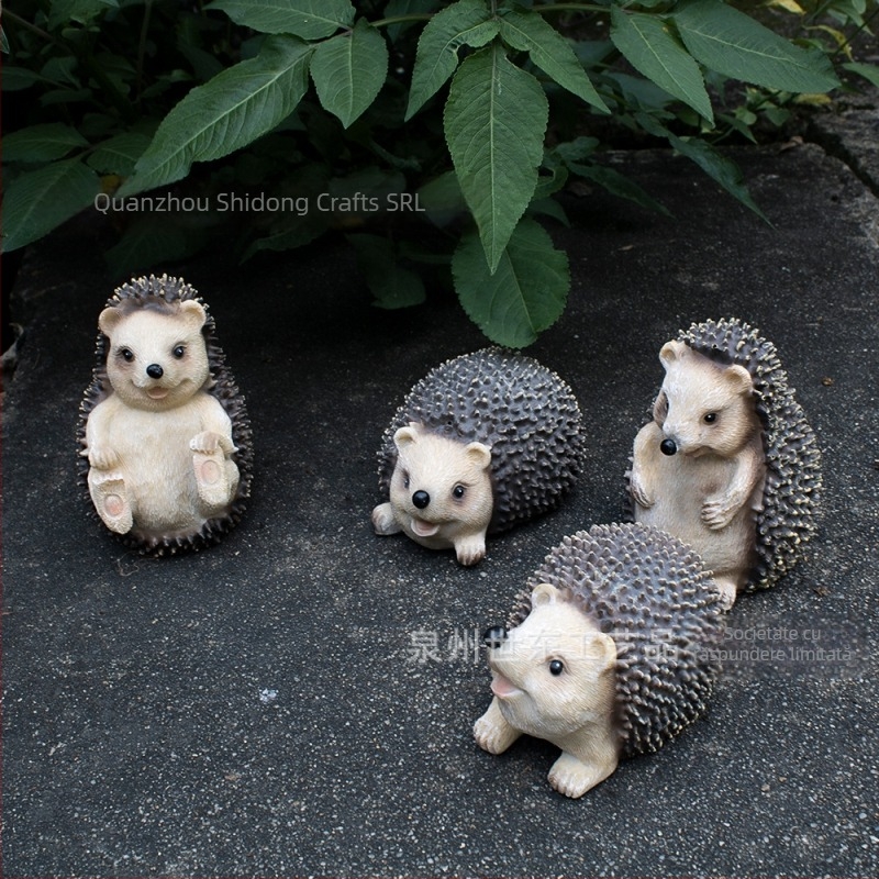 Arici decorativ din rășină sintetică pentru grădină, stil desen animat, peisaj mic cu mușchi, sculptură din rășină, Shidong