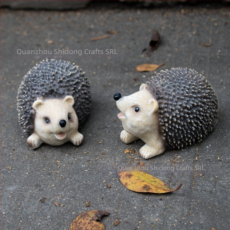 Arici decorativ din rășină sintetică pentru grădină, stil desen animat, peisaj mic cu mușchi, sculptură din rășină, Shidong