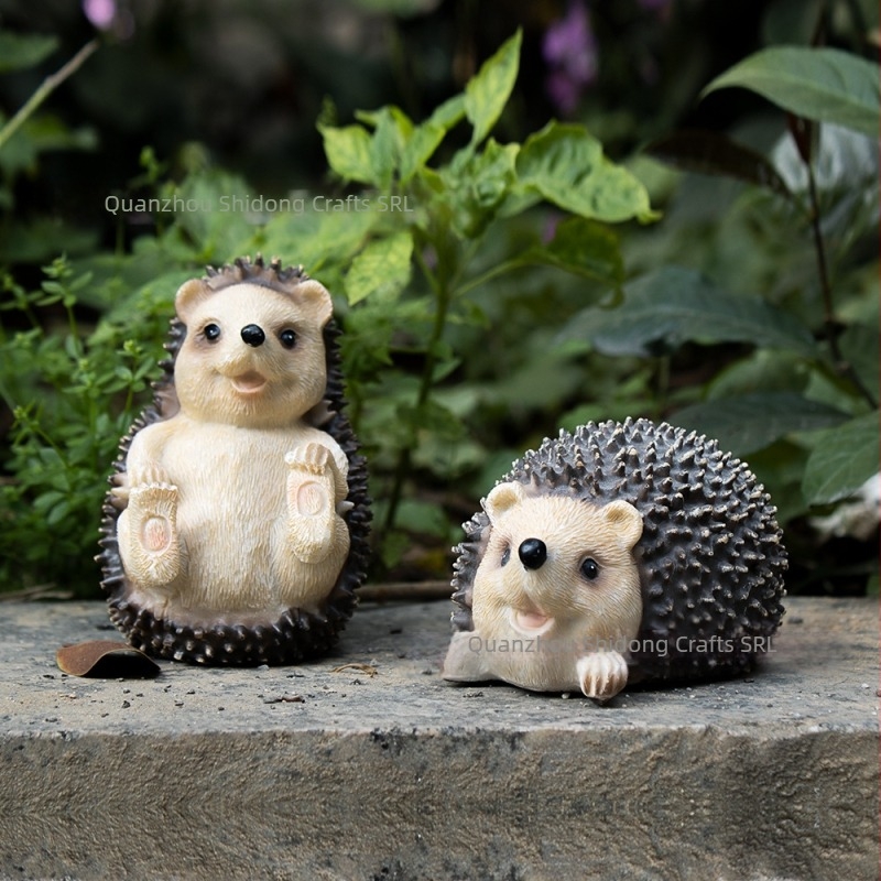 Arici decorativ din rășină sintetică pentru grădină, stil desen animat, peisaj mic cu mușchi, sculptură din rășină, Shidong