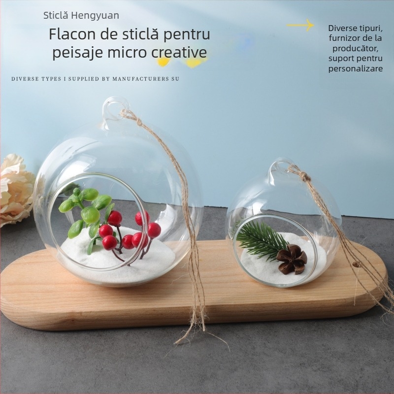 Vasă transparentă din sticlă, suspendabilă, pentru micro-peisaj — sticlă borosilicată înaltă; decor DIY; ambalare carton; neimportată; fără marcă privată