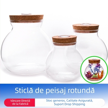 Sticlă LED pentru micro-peisaj, cu capac — sticlă borosilicat, Levana, ambalaj carton, suport de birou, cadou gata