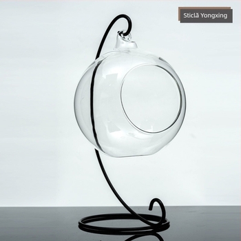 Vază DIY cu peisaj mini din sferă de sticlă, cu deschidere deschisă și ramă metalică suspendată pentru decor de nuntă și casă