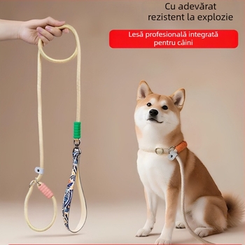 Lesă pentru câine anti-ruptură, cu cataramă dublă, mâner moale, frânghie reflectorizantă din nailon, din poliester, potrivită pentru câini mici, mijlocii și mari