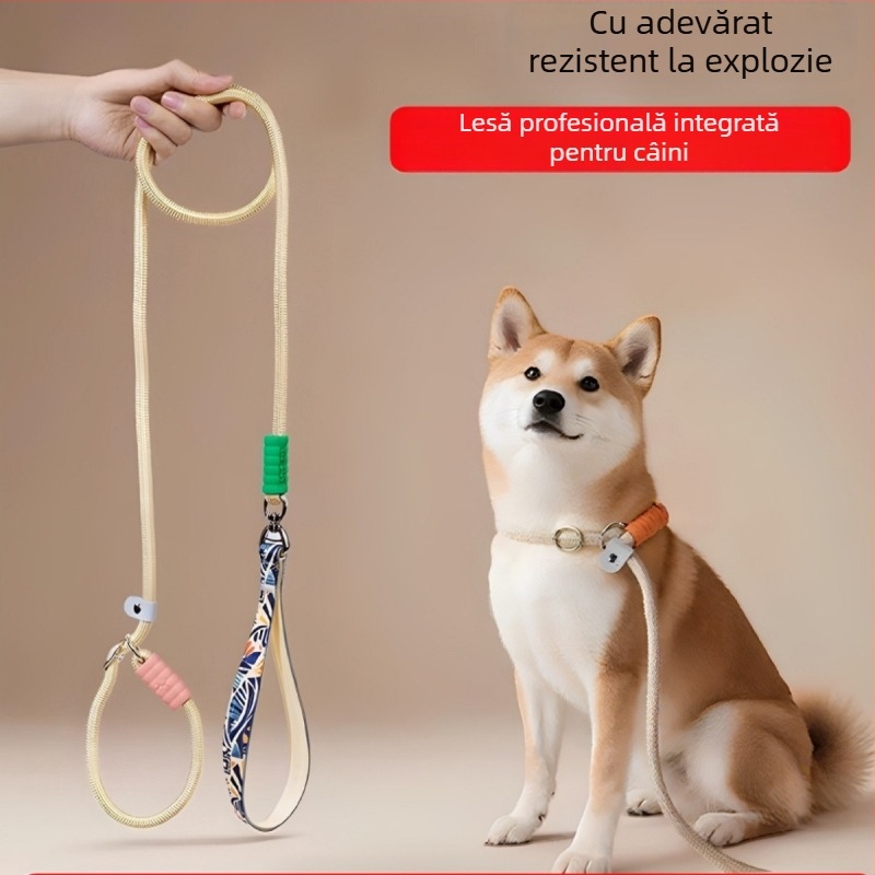 Lesă pentru câine anti-ruptură, cu cataramă dublă, mâner moale, frânghie reflectorizantă din nailon, din poliester, potrivită pentru câini mici, mijlocii și mari
