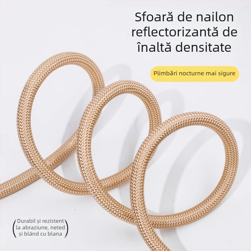Lesă pentru câine anti-ruptură, cu cataramă dublă, mâner moale, frânghie reflectorizantă din nailon, din poliester, potrivită pentru câini mici, mijlocii și mari