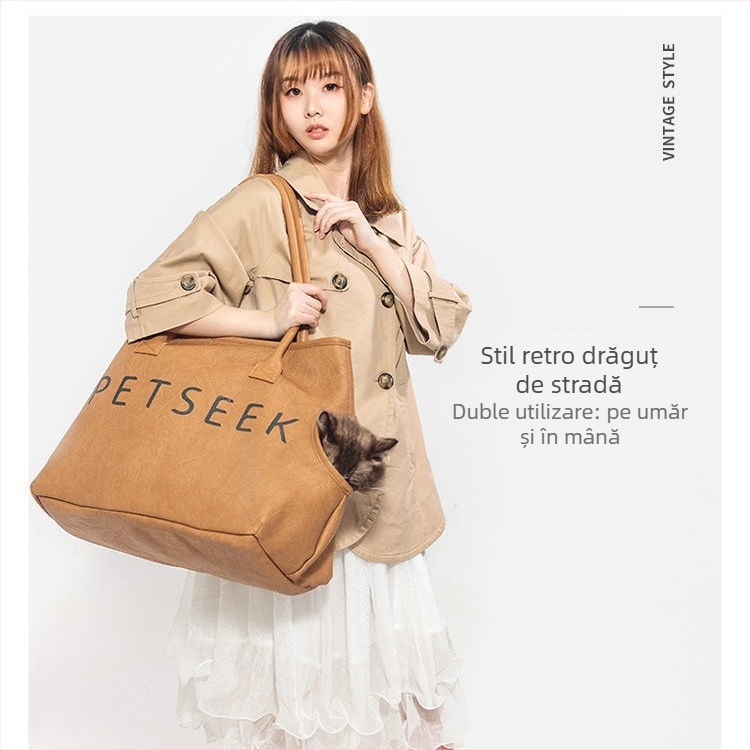 Geantă din piele pentru pisici și câini mici — geantă crossbody portabilă, respirabilă