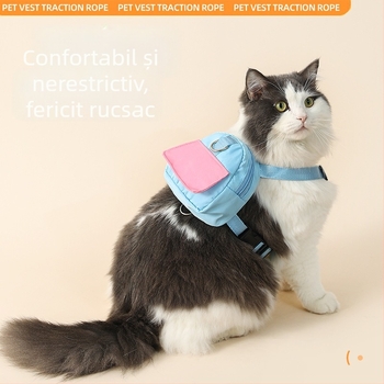 Ham de piept din poliester pentru pisici, cu lesă din sfoară, portabil